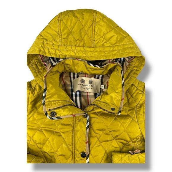 Burberry Diamond Quilted Yellow Snap Button Full Zip Hoodie Jacket Size Medium - Picture 2 of 9